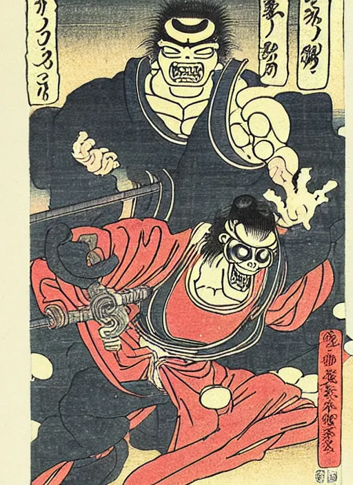 Image similar to the terminator as a yokai illustrated by kawanabe kyosai and toriyama sekien