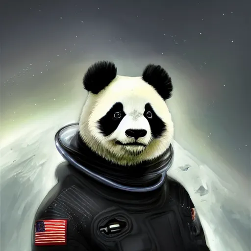 Prompt: a portrait of a panda wearing a space suit, D&D, sci-fi, elegant, hopeful, muscular, highly detailed, digital painting, artstation, concept art, smooth, sharp focus, illustration