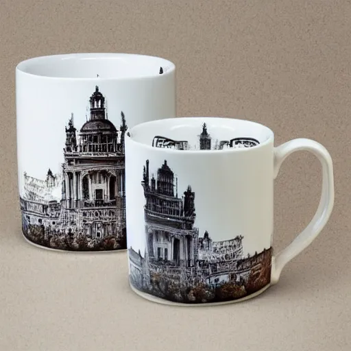 Image similar to The perfect tea mug, artsy baroque architectural design,