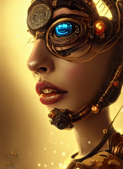 Image similar to soft lustrous ebony geisha seductive raver gutter punk steampunk cyborg, golden ratio, details, scifi, fantasy, cyberpunk city, intricate, decadent, highly detailed, octane render, digital painting, artstation, concept art, sharp focus, illustration, art by artgerm, loish, wlop