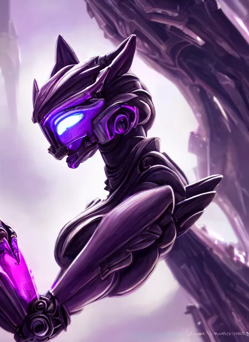 Image similar to cinematic goddess close shot, beautiful stunning anthropomorphic robot mecha female dragon, detailed maw, metal ears, led purple eyes, smooth fuschia skin, smooth silver armor, floating in space, holding a galaxy, epic proportions, epic size, epic detail, furry art, dragon art, giantess art, warframe fanart, furaffinity, octane