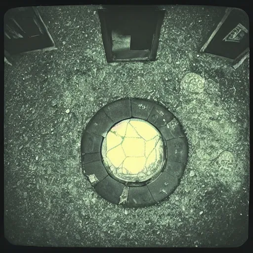 Prompt: baphomet's curse manhole in the night sky, polaroid photo, perfect photo, photo pinterest