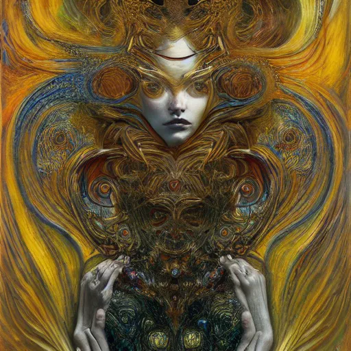 Image similar to Divine Chaos Engine by Karol Bak, Jean Deville, Gustav Klimt, Amanda Sage, and Vincent Van Gogh, fractal structures