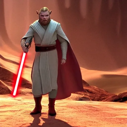 Image similar to frame from star wars movie of shrek as obi wan kenobi, hd, bluray