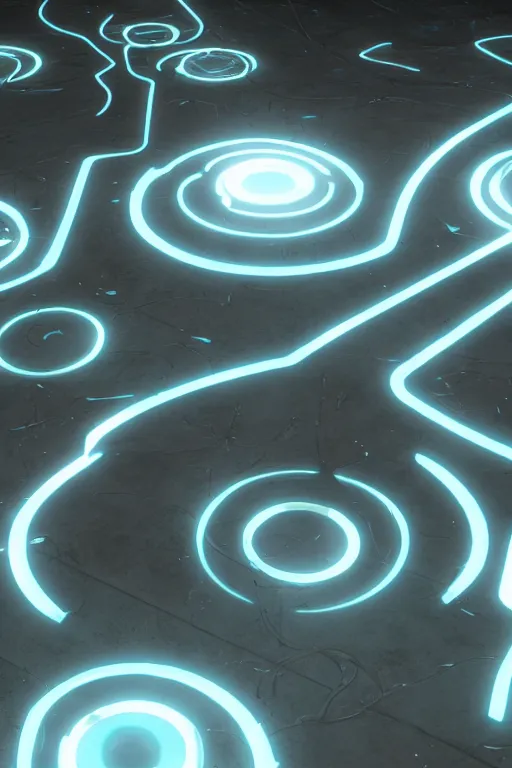 Image similar to glowing alien tech circles, unreal engine