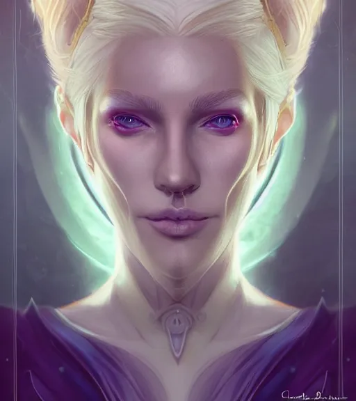 Image similar to A detailed digital art head on symmetrical fanart portrait of a distinguished elven woman with two colored hair by Charlie bowater and lise deharme wlop, critical role