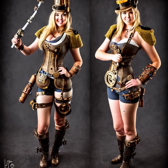 Prompt: full body photograph of a kate upton as a steampunk warrior. extremely detailed. dslr. 3 5 mm.