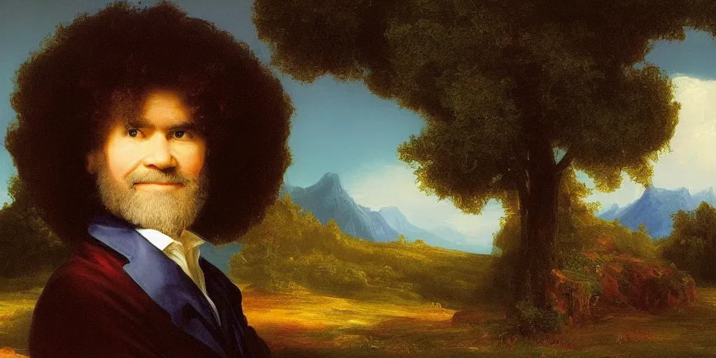 Prompt: a photo of bob ross painted by thomas cole