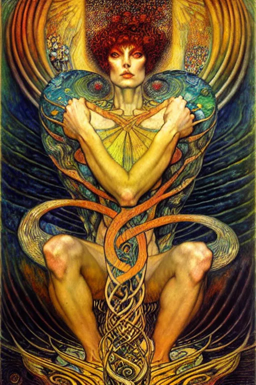 Image similar to Divine Chaos Engine by Karol Bak, Jean Delville, William Blake, Gustav Klimt, and Vincent Van Gogh, symbolist, visionary