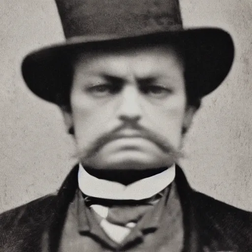 Prompt: close up photo portrait of a 19th century brutal angry gangster by Diane Arbus and Louis Daguerre