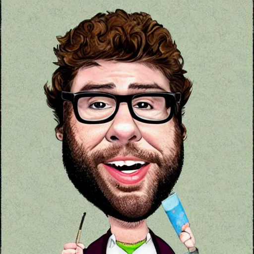 Prompt: caricature of seth rogan smoking weed