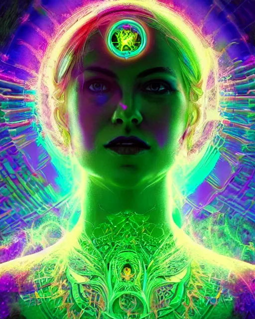 Image similar to a powerful energy psychedelic matrix priestess, by alexander fedosav, hyper detailed digital matte painting, concept art, hyperrealism, 1 6 k resolution, cinema 4 d, 8 k resolution, trending on artstation, behance hd, a masterpiece, by stephan martiniere, particles, cel - shaded, power bright neon energy, by david a. hardy,