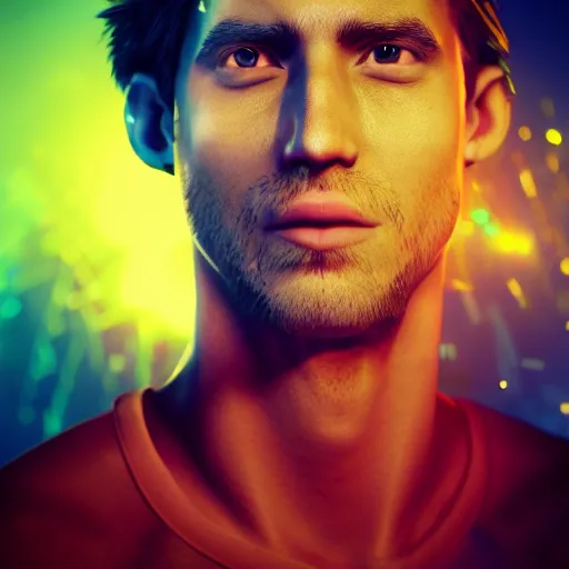 Image similar to a photorealistic of james zabiela dj portrait colorful refractive octane render, 4K, dynamic light