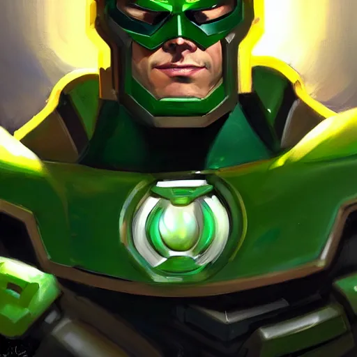 Image similar to greg manchess portrait painting of armored green lantern as overwatch character, medium shot, asymmetrical, profile picture, organic painting, sunny day, matte painting, bold shapes, hard edges, street art, trending on artstation, by huang guangjian and gil elvgren and sachin teng