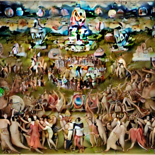 Prompt: emoji replacing every individual depicted in The Garden of Earthly Delights by Hieronymus Bosch