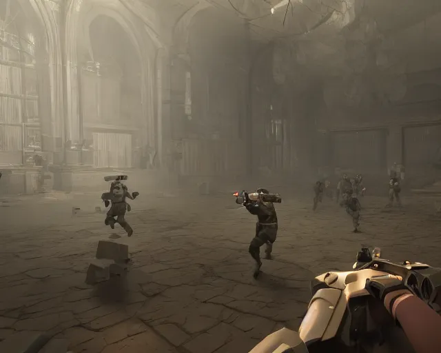 Prompt: TF2 screenshot with game HUD 'group of soldiers in an abandoned church', high exposure, dark, monochrome, camera, grainy, timestamp, zoomed in source engine footage, TF2 screenshot, steamcommunity, featured on IGN, game HUD, game HUD, game HUD