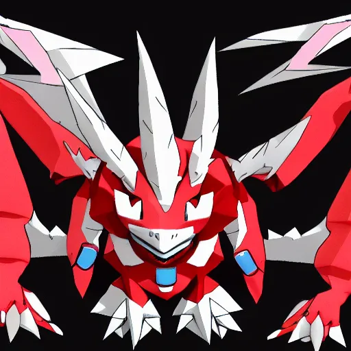 Image similar to guilmon digivolving, flesh ripping to reveal 3 d polygons, digimon