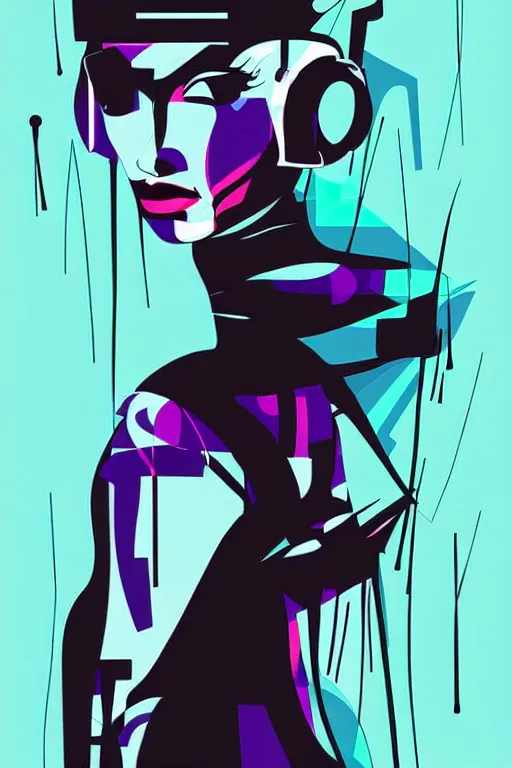 Image similar to vector style the abstract painting of an image of a lady artistic flat illustration, cyber punk minimal figure art, soft colors mono chromatic, art in the style of Bryen Frost