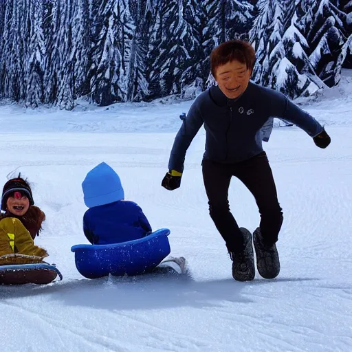 Image similar to Pogg and Yuurei sledding in Canada, 4k, sharp focus, greg rutkowski