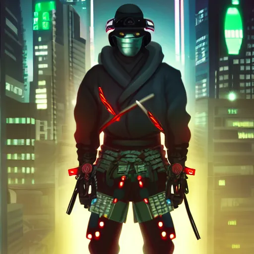 Image similar to Cyberpunk ninja samurai neon Tokyo city, trending on artstation 720x1600