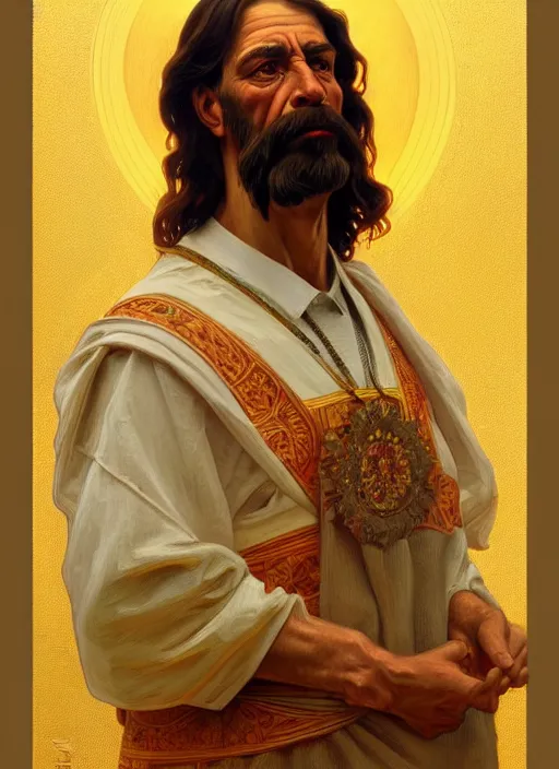 Image similar to oil portrait of homer christ, intricate, elegant, highly detailed, lighting, painting, artstation, smooth, illustration, art by greg rutowski and alphonse mucha