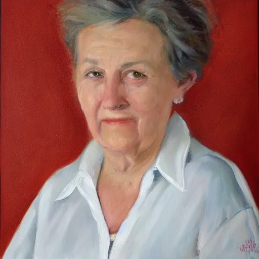 Prompt: a portrait painting of rosemarie konkel