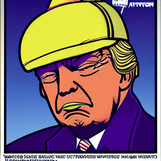 Image similar to caricature of donald trump wearing a polygon walter white hat, synthwave synthwave synthwave synthwave