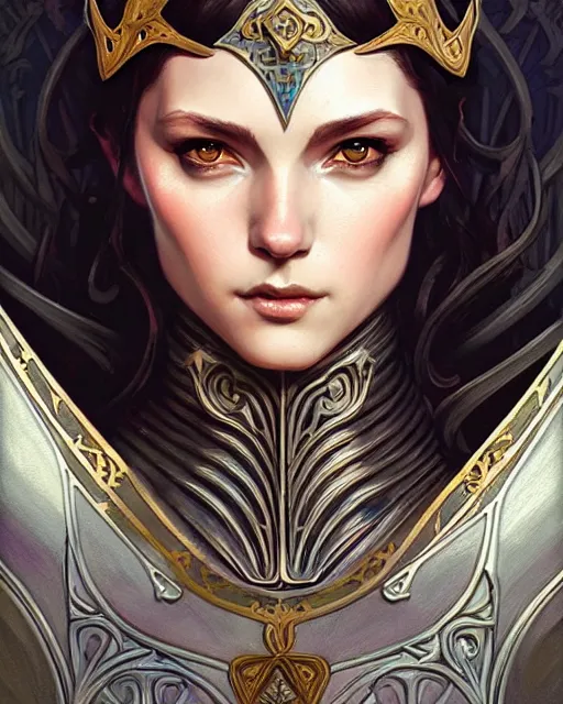 Image similar to Beautiful and playful medieval knight portrait, art nouveau, fantasy, intricate triangular designs, elegant, highly detailed, sharp focus, art by Artgerm and Greg Rutkowski and WLOP