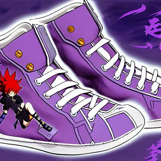 Prompt: fantasy anime jrpg sneaker design designed by studio ghibli, chrono trigger guilty gear style, sleek modern native punk sneaker design, hip hop sneaker design with subtle mayan patterns, gapmoe yandere grimdark, trending on pixiv fanbox, painted by greg rutkowski makoto shinkai takashi takeuchi studio ghibli, akihiko yoshida