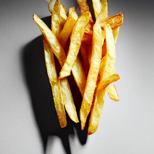 Prompt: photo of [ a single salted french fry chip ] shaped like that looks like ( stephen fry ) [ hybrid ] intercross mix cinematic lighting