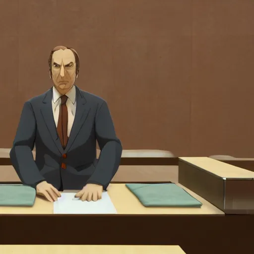 Prompt: Saul Goodman representing Naruto in court, realistic, liminal space, 8k, unreal engine