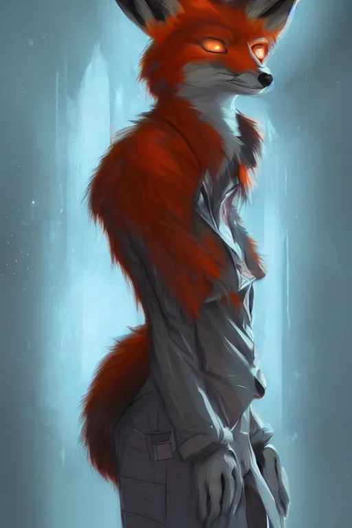 Image similar to a fox fursona, trending on artstation, by kawacy, furry art, digital art, cyberpunk, high quality, backlighting