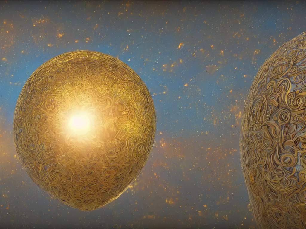 Image similar to 3 d render, sunlight study, the universe is a spheroid region 7 0 5 meters in diameter, art nouveau, by margaret mee and ( ( ( ( ( lisa frank ) ) ) ) ), 8 k, sharp focus, octane render