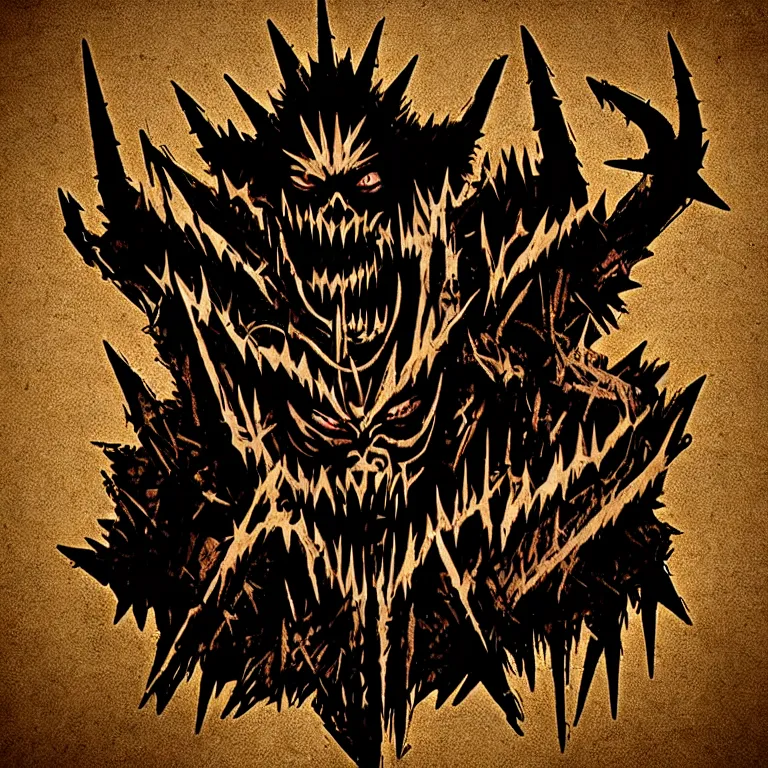 Prompt: heavy trash metal spiky dark creepy dark dirty grungy satanic logo word