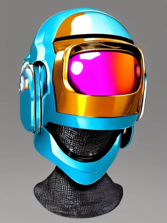 Image similar to melted robot daft punk robot helmet cyan magenta yellow