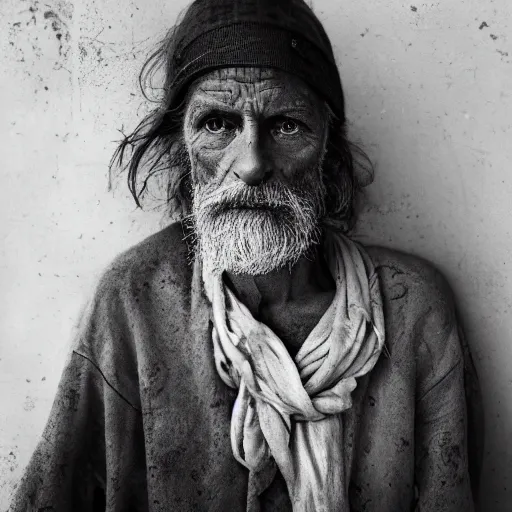 Image similar to portrait photography of homeless by annie leibovitz, perfect facial symmetry, dim volumetric cinematic lighting, 8 k, post - processing, extremely hyper - detailed, intricate, epic composition, masterpiece, stunning,