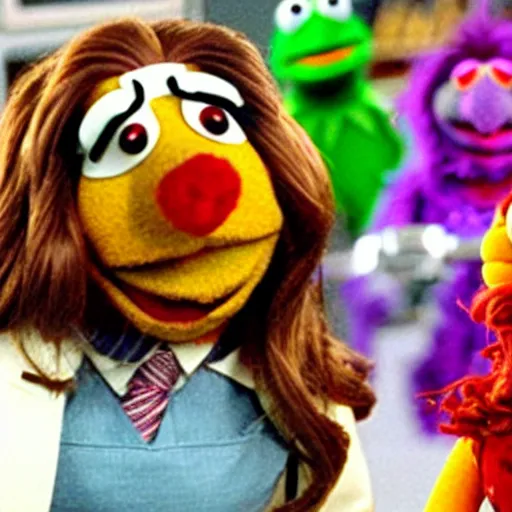 Image similar to film still of muppet!!!!! pam beesly!!!! as a muppet muppet muppet as a muppet in the tv show the muppet office