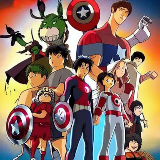 Prompt: “studio ghibli cartoon of marvel cinematic universe”