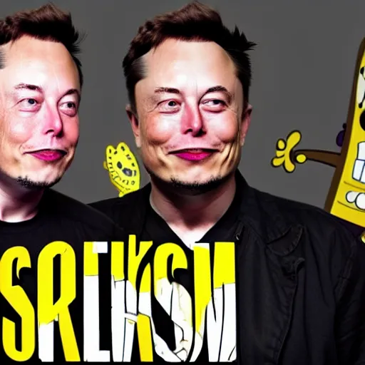 Image similar to Elon Musk and SpongeBob smoking weed ,4K, quality, realistic