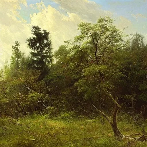 Image similar to a beautiful painting of an abandoned overgrown 7 - eleven by ivan shishkin, masterpiece