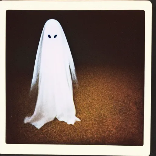 Image similar to coloured atmospheric polaroid photo of a realistic ghost spirit in a kid - bedroom