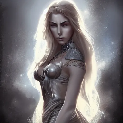 Prompt: a beautiful statuesque warrior woman, fierce look, 4 k, highly detailed, charlie bowater character art.