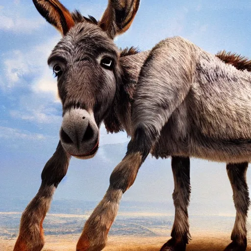 Image similar to donkey sitting on benjamin netanyahu picture, photorealistic, detailed, photograph