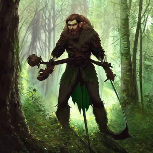 Image similar to dnd character concept portrait, angry male elf druid in forest, detailed, high quality, dynamic lighting, fantasy, artwork by artgerm, wlop, alex ross, greg rutknowski, alphonse mucha