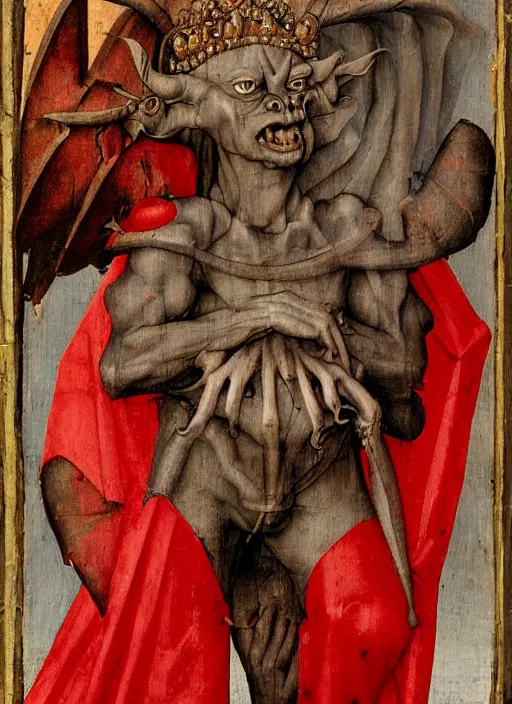 Image similar to red devil Gargoyle, Medieval painting by Jan van Eyck, Hieronymus Bosch, Florence