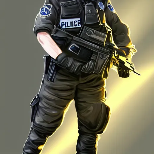 Image similar to A British police officer wearing rubber gloves, highly detailed, ambient lighting, trending on art station