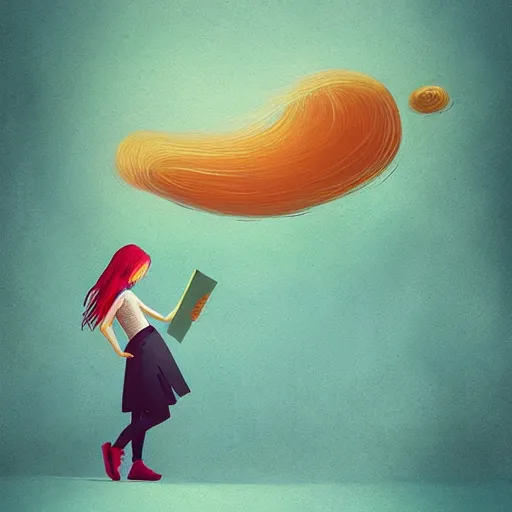 Image similar to a girl reading a book, her hair flowing down, surreal photography, digital painting, artstation, simon stalenhag