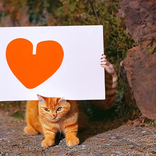 Image similar to cute orange tabby cat holding a sign that says