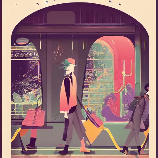 Image similar to parisian subway life, illustration by victo ngai, studio muti, malika favre