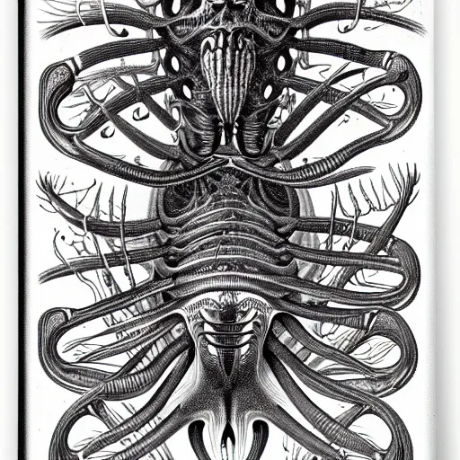 Image similar to alien fish anatomy by ernst haeckel, masterpiece, vivid, very detailed